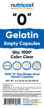 Nutricost Empty Capsules Gelatin Size (0) - 1,000 Clear Empty Gel Capsules - Kosher, Non-GMO, Soy Free, Gluten Free, GMP Compliant