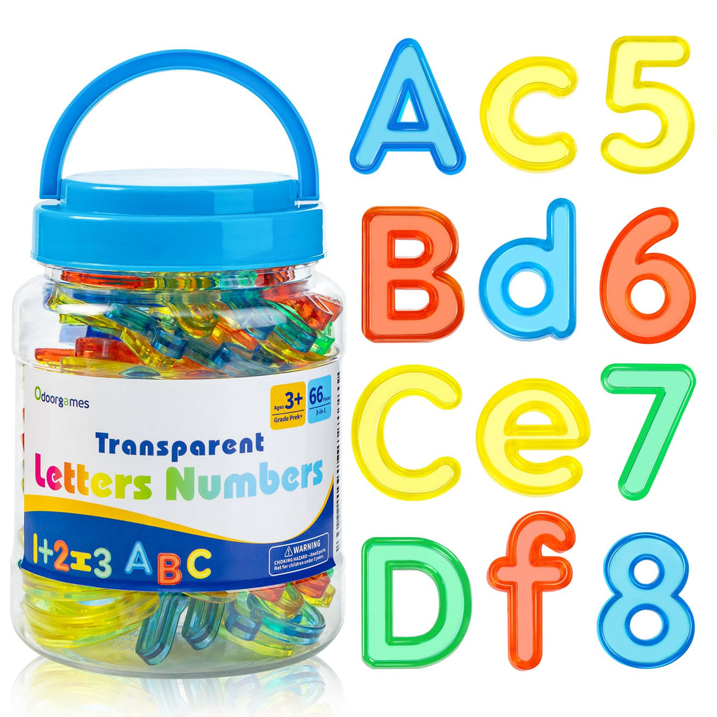Odoorgames 66 Pcs Translucent Letters and Numbers – Light Table Toys, Manipulatives and Accessories for Enhanced Learning & Fun
