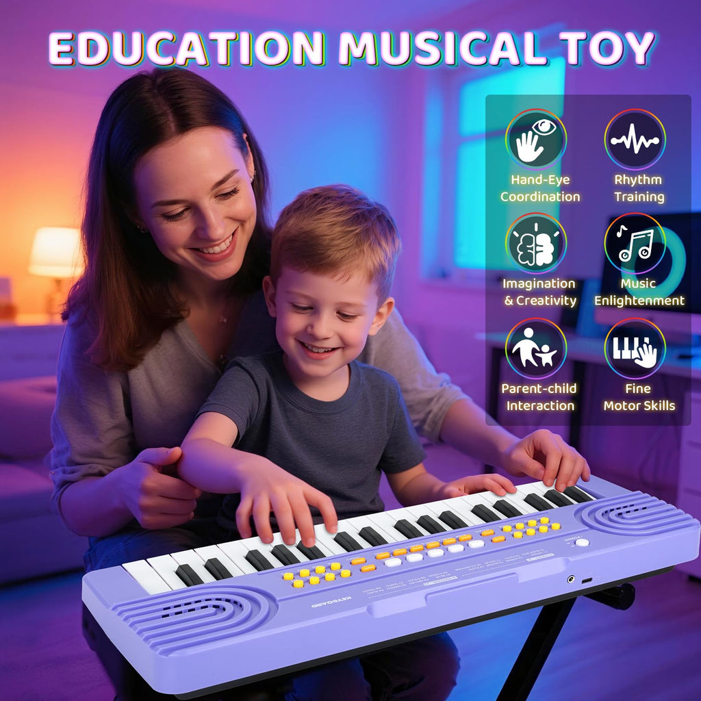 Kids Piano Keyboard Toy for 4 Year Old Girl Birthday Gift 37 Key Purple Pianos with Microphone Toddler First Music Instrument Toys for 3 4 5 6 7 Year Old Boys Girls Gifts