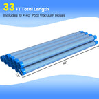 Poolvio Pool Vacuum Hose 33 Feet (10 x 40 Inch), 1.5 Inch Cuffs, Compatible with Most Inground Pool Automatic Cleaners, Blue