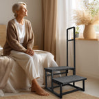 2-Step Stool with Handle for Elderly, Heavy Duty Non-Slip Step Stool for High Beds/Bathtub/Kitchen, Wide Anti-Slip Platform, Supports 450 lbs