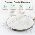 Dealusy 360 Count Extra Heavy Duty Clear Plastic Silverware, 150 Forks, 150 Spoons, 60 Knives, BPA-Free, Heat Resistant, Disposable Plastic Utensils Set, Plastic Cutlery Set, Plasticware Bulk
