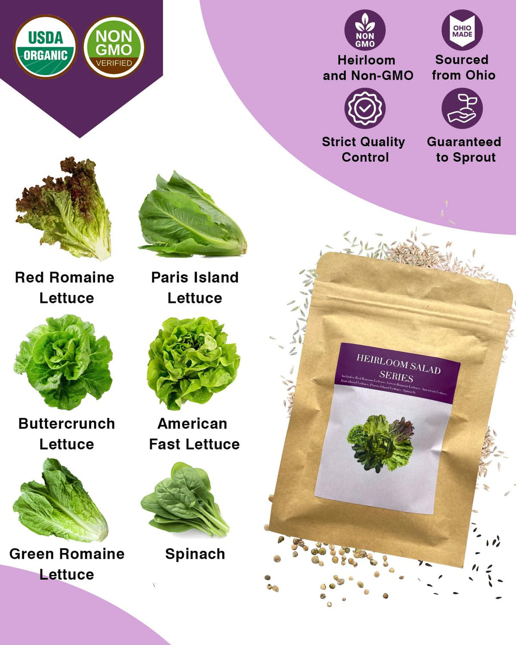 Salad Greens Seed Pod Kit for AeroGarden, iDoo with Red and Green Romaine Lettuce, American Fast/Buttercrunch/Parris Island Lettuce, and Spinach - Compatible with All Hydroponics (7-Pod)