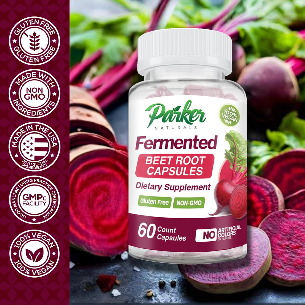 Parker Naturals Organic Fermented Beet Root Capsules Supports Healthy Immune System, Gluten Free, Non-GMO and Vegan. 60 Count
