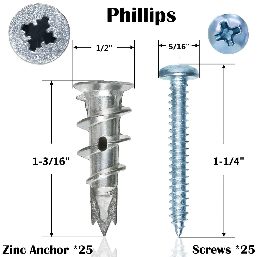 Ansoon 50Pcs Metal Self Drilling Drywall Anchors Heavy Duty with Screws Kit