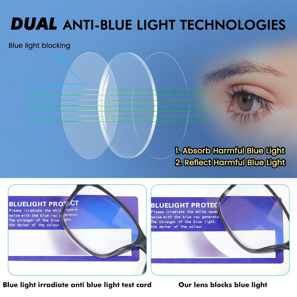 MOZVND 5 Pack Blue Light Blocking Reading Glasses for Men with Spring Hinge 2.0 Fashion Large Wide Computer Readers for Men