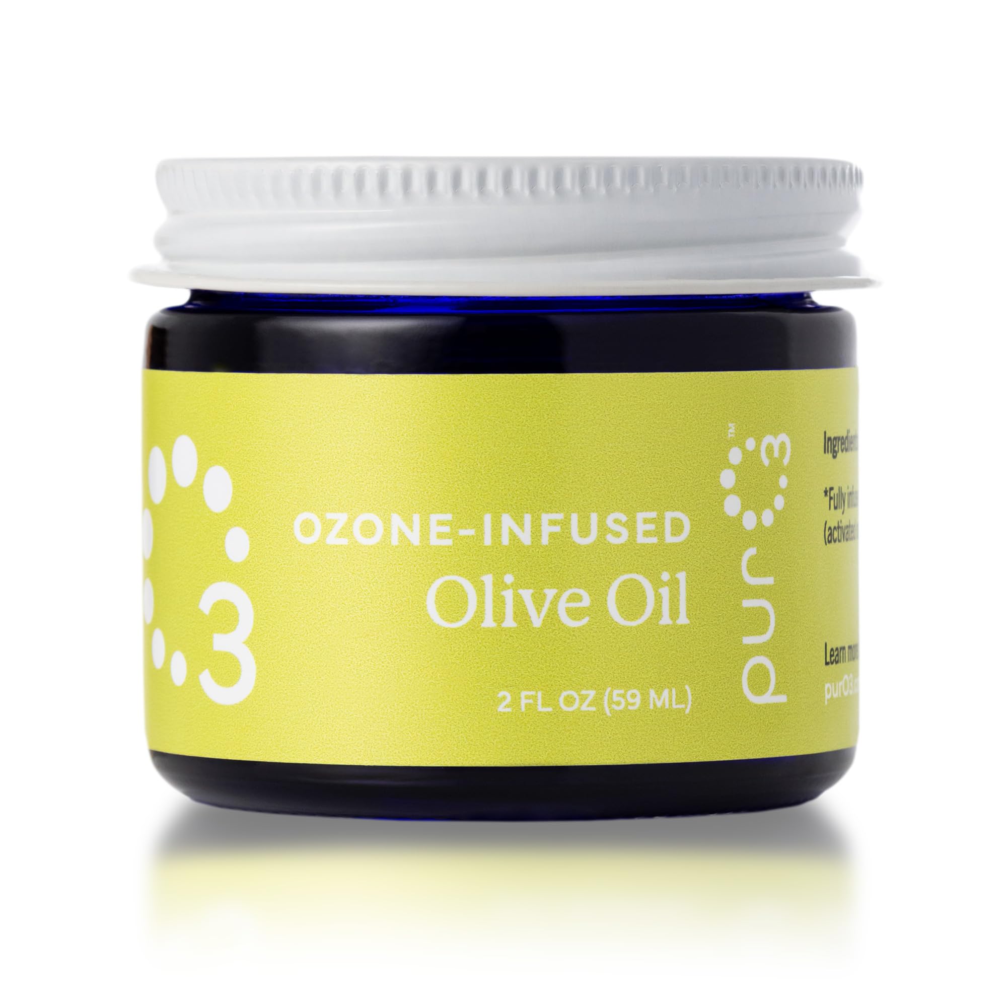 PurO3 Ozonated Olive Oil – Pure, Natural, Organic Skincare for Face & Body – Oxygenated Healing Lotion, Moisturizer & Beauty Cream in a Glass Jar – O3 Therapy Salve, 2 oz