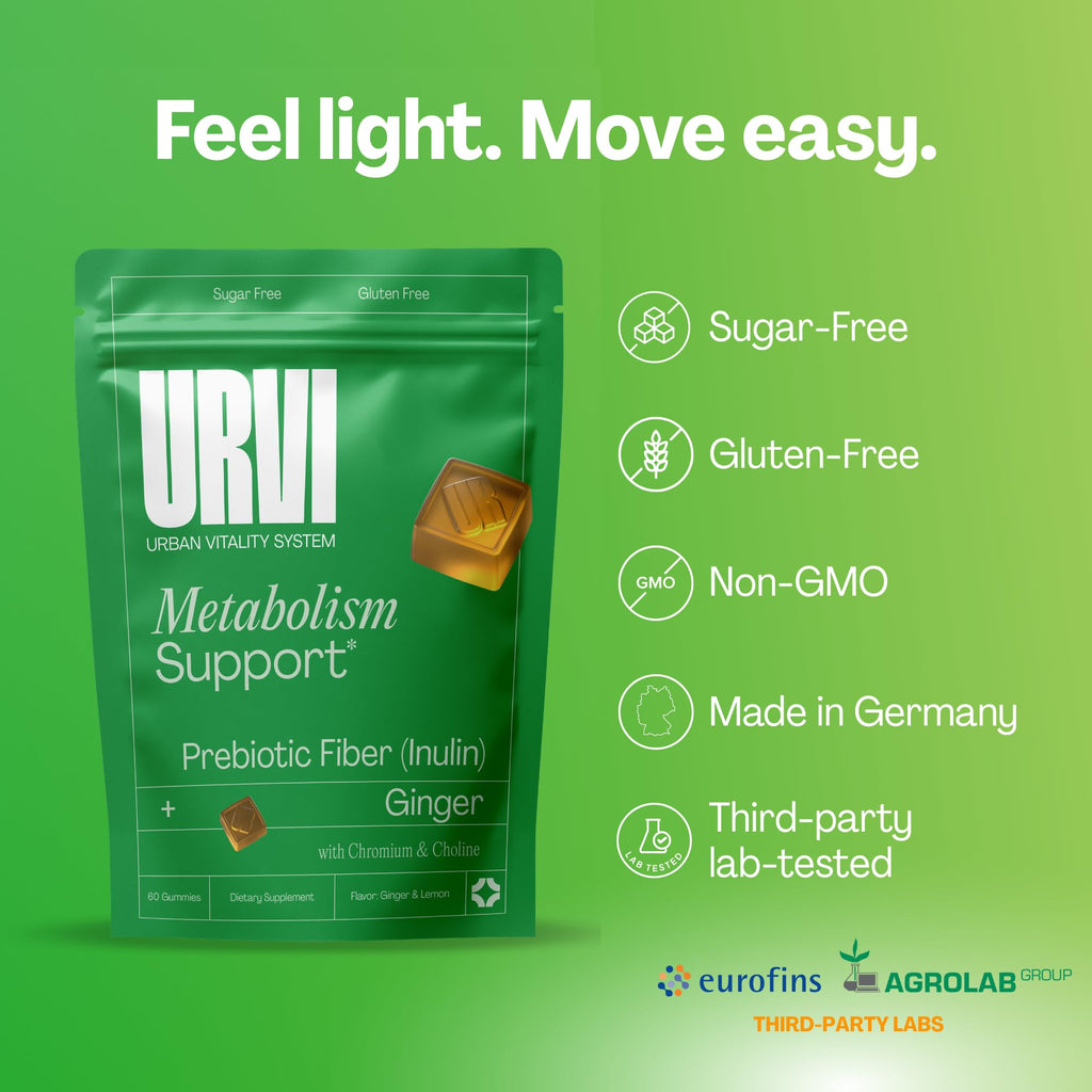 URVI® Metabolism Gummies with Prebiotic Inulin Fiber, Chromium and Ginger, Sugar-Free, 60 Chews