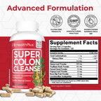 Health Plus Super Colon Cleanse 60 Day Supply of Gentle Gut Cleanse Detox, Psyllium Husk, Probiotics for Constipation Relief & Digestive Support, 240 Capsules
