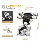 Ravinte 60 Pack (30 Pairs) 1/2 Inch Overlay Soft Close Hinges for Kitchen Cabinets - Satin Nickel Hidden Concealed Hinge, Stainless Steel, Self Closing