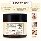 Lilei Beauty Organic Grass-Fed Beef Tallow Balm with Raw Honey - Face & Body Moisturizer - Natural Whipped Skin Care Cream for Dry Skin- Hydrating Body Lotion for Nourishment (Unscented, 115g/4.06oz)