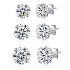 SILBERTALE 3 Pairs 925 Sterling Silver Cubic Zirconia Stud Earrings Set 3-8mm for Men Women