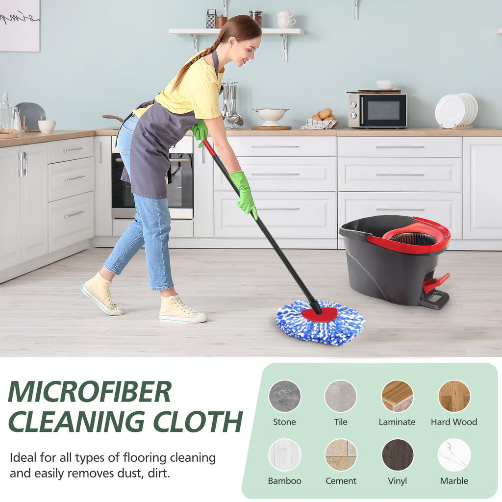 4 Pack Spin Mop Refill Replacement Head Compatible with EasyWring 1-Tank System Spinning Mop, with 1 Swivel Mop Base, 100% Microfiber Deep Cleaning Machine Washable - Blue