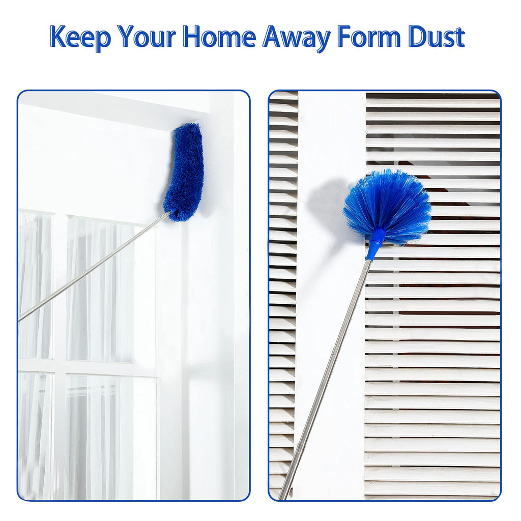 ZZ LAZYCOTTAGE Duster, Microfiber Dusters with 2 Handle Sets, Durable 15-98.1 Inches Long Telescopic Rod, Washable, Feather Dusters for Cleaning Cobweb and Ceilings Fans, 5 Pack (Blue)
