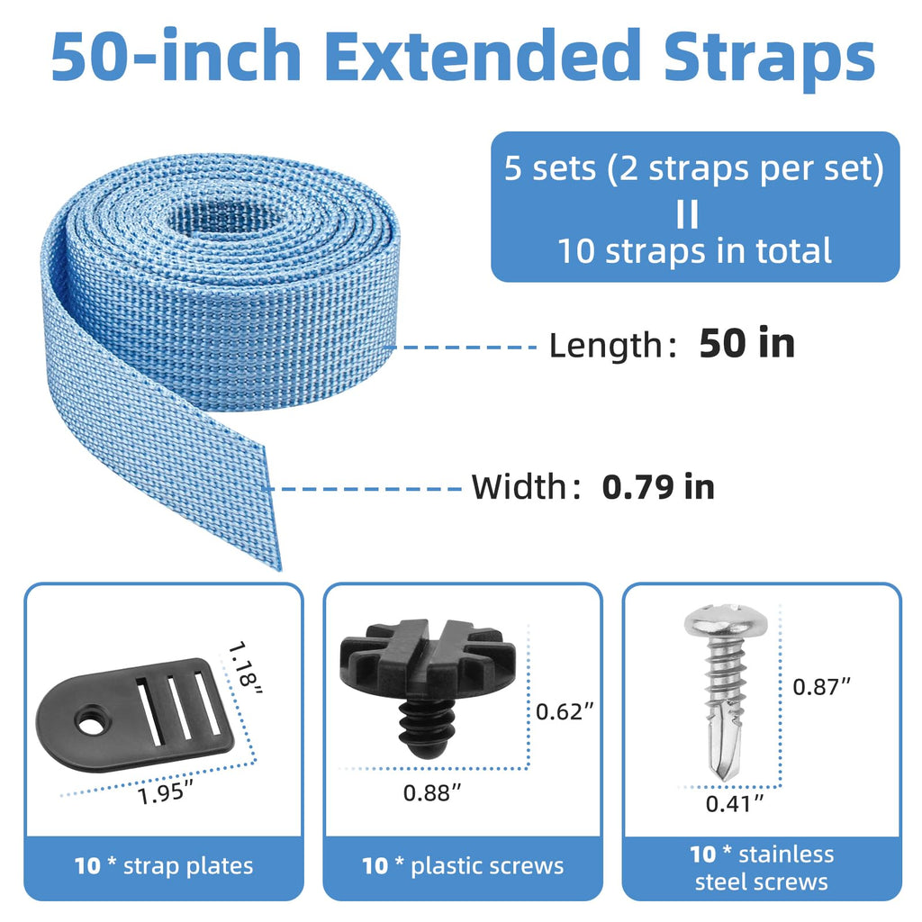 XCWT 50-inch Extra Long Pool Solar Cover Reel Straps - Pool Reel Tube & Blanket Fastening Kit Replacement for Feherguard Pool Roller System, Fastener Used to Attach Solar Blanket to Solar Reel