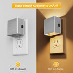 L LOHAS LED Night Light,Night Lights Plug into Wall,[2-Pack] Dimmable Night Light with Light Sensor,3000K Warm White,Silver Nightlight for Bathroom Hallway Kitchen