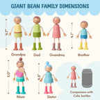 Giant bean Wooden Family Dolls Set of 7 for Dollhouse, Dollhouse People Miniature Dollhouse Accessories Toy for Boys Girls Kids Pretend Play 3 Years up