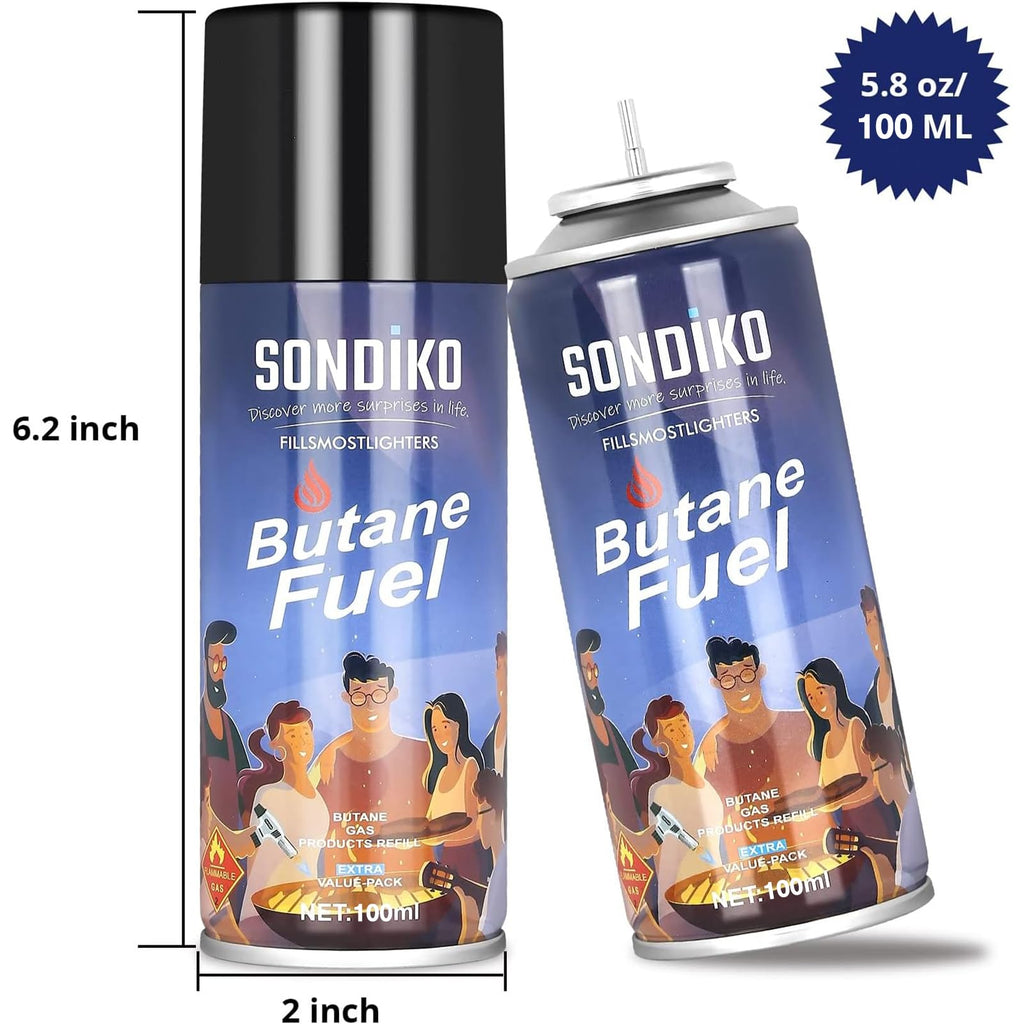 Sondiko Butane Refill, Premium Butane Fuel Canister 100ml, Premium Quality Fuel for Jet Flame Lighters and Torches(2 Can)