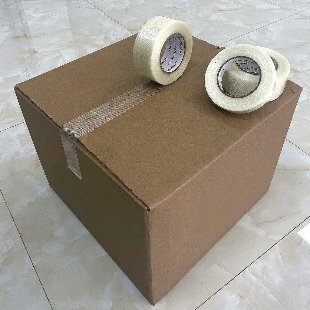 CHUANGSEED 6-Pack Mono Filament Strapping Tape 6.2mil x 2Inch x 60yds Commodity Grade Heavy Duty Transparent Reinforced Fiberglass Tape