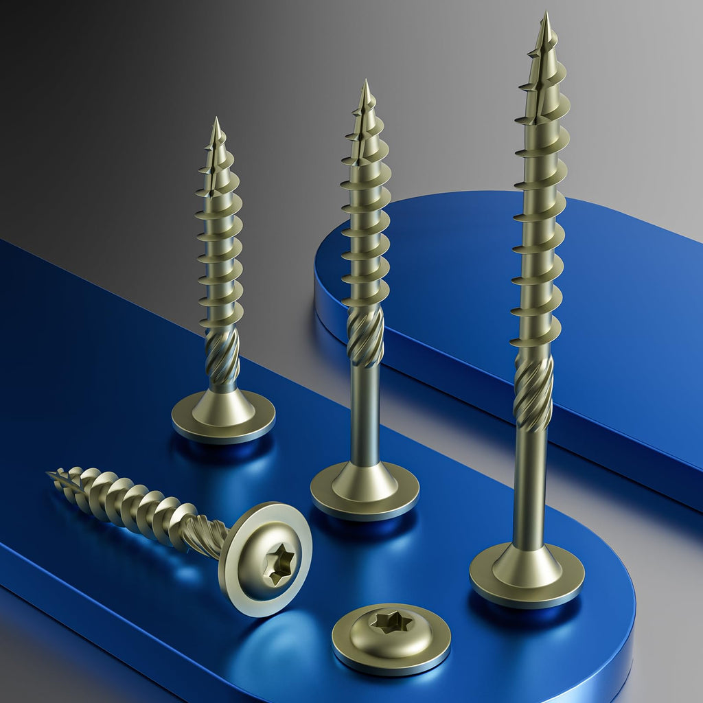 Wensilon (2 lbs)#12 x 6 Yellow Lag Screws, Structural Wood Screw, Heavy Duty Construction Screw, Rust Resistant, Washer Head, Black Coated Exterior Wood Screws, Star Drive with Bit