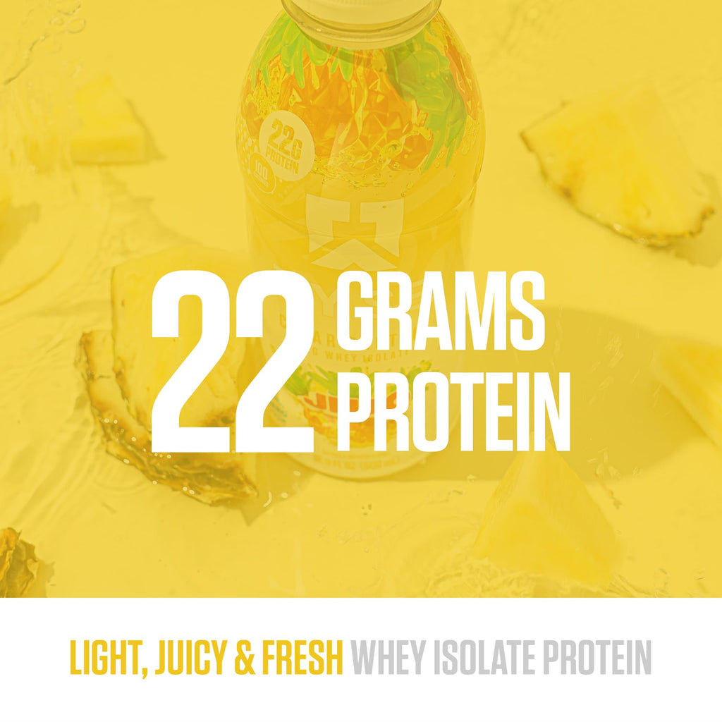 RYSE Clear Protein Drink - Jell-O Island Pineapple - 100 Calories, 22g Whey Isolate Protein Shake, Sugar-Free, 0g Fat & Lactose-Free - Refreshing Ready-to-Drink Beverage - 16.9 fl oz Bottles (12-Pack)
