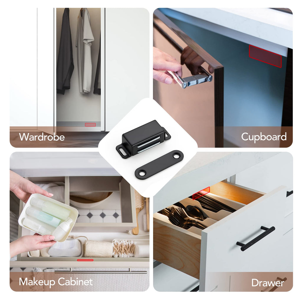 Ravinte 8 Pack Black Magnetic Door Catch, Matte Black Cabinet Magnets, Strong Magnetic Catch Latch for Kitchen Cabinets, Drawers & Cupboards, Stainless Steel Closures