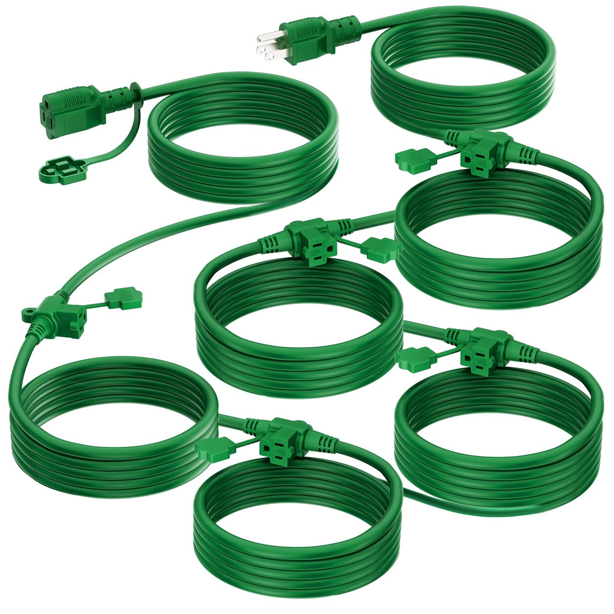 K KASONIC Outdoor Extension Cord 50 FT, Evenly Spaced 6 Outlets, Green