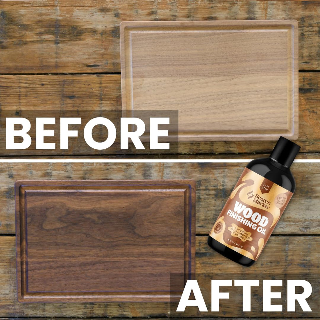 SCORCH MARKER Cutting Board Oil - Food Safe Butcher Block & Wood Finishing Oil Conditioner, Made with Food Grade MCT Oil, for Kitchen Utensils & Wood Crafts, Mineral Oil-Free (8OZ)