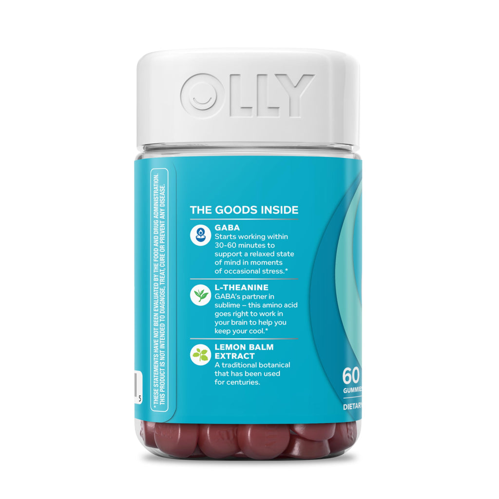 OLLY Goodbye Stress Gummy, GABA, L-Theanine, Lemon Balm, Stress Relief Supplement, Berry - 60 Count