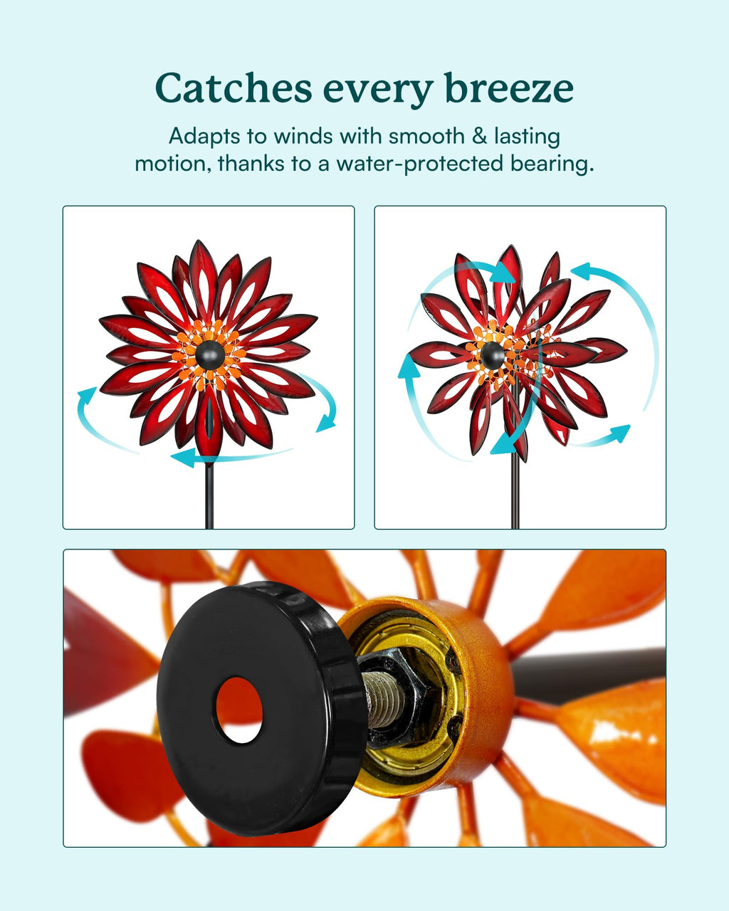 Cyan Oasis Kinetic Wind Spinners Outdoor - 83" H Wind Sculpture for Yard