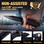 Legal Pocket Knife with Ball Bearing & Case - 5 in 1 Knife - 2.95” Serrated Blade, Glass Breaker, Seat Belt Cutter - EDC Folding Knives with Portable Clip - Tool for Tactical Camping Survival 6680 U