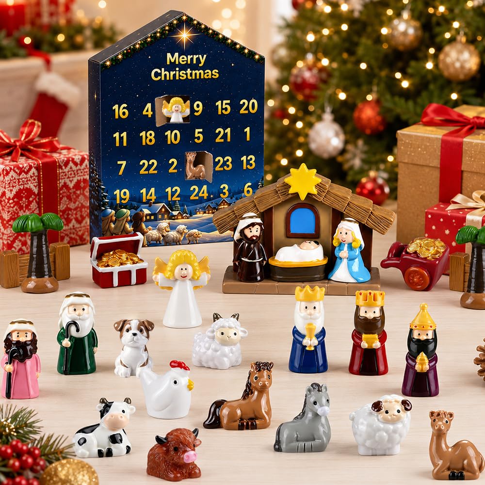 Nativity Advent Calendar 2026 Resin Figures Jesus Birth Nativity Scene Set