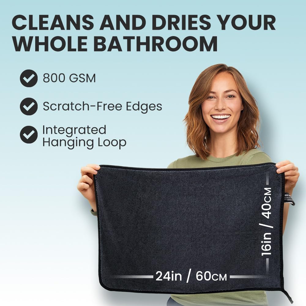 Shiny Bath Shiny Wipes XL Drying Towel, the Original, Ultra Absorbent Twisted-Loop Design, Streak-Free Drying Towel, Shiny Wipes Shower Cleaning Cloths (7 Towel)