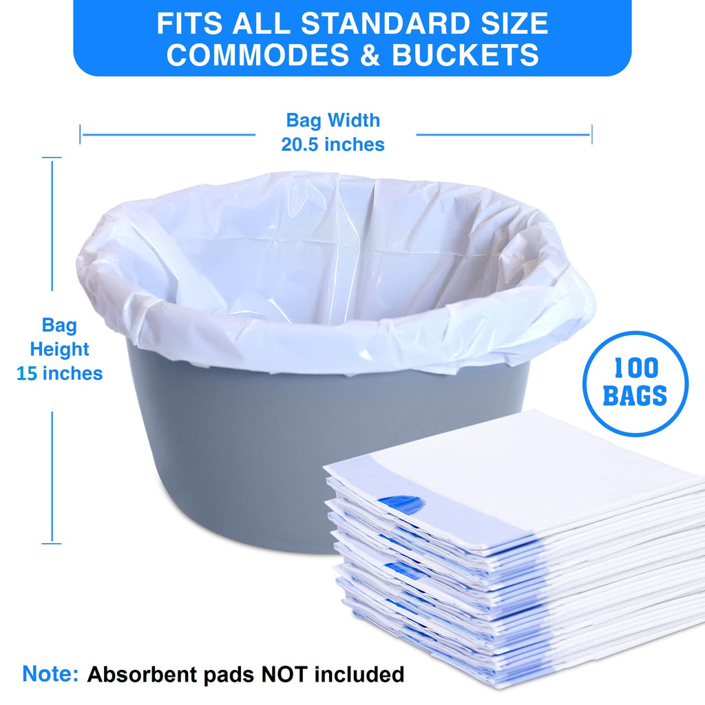 100 Bedside Commode Liners Bags for Commode Toilet - Leak Proof & Odorless Potty Liners for Portable Potty Chair Liners - Potty Bags for Portable Toilet Bag - Bedside Toilet Liners Disposable Adult