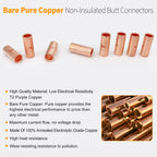 SVAAR 560 PCS 26-6 AWG Non-Insulated Butt Connectors Crimp Repair Butt Splices Kit, Uninsulated Butt Splice Connectors for 26 to 6 Gauge Wire, Heavy Duty Pure Copper Seamless Barrel Butt Terminals