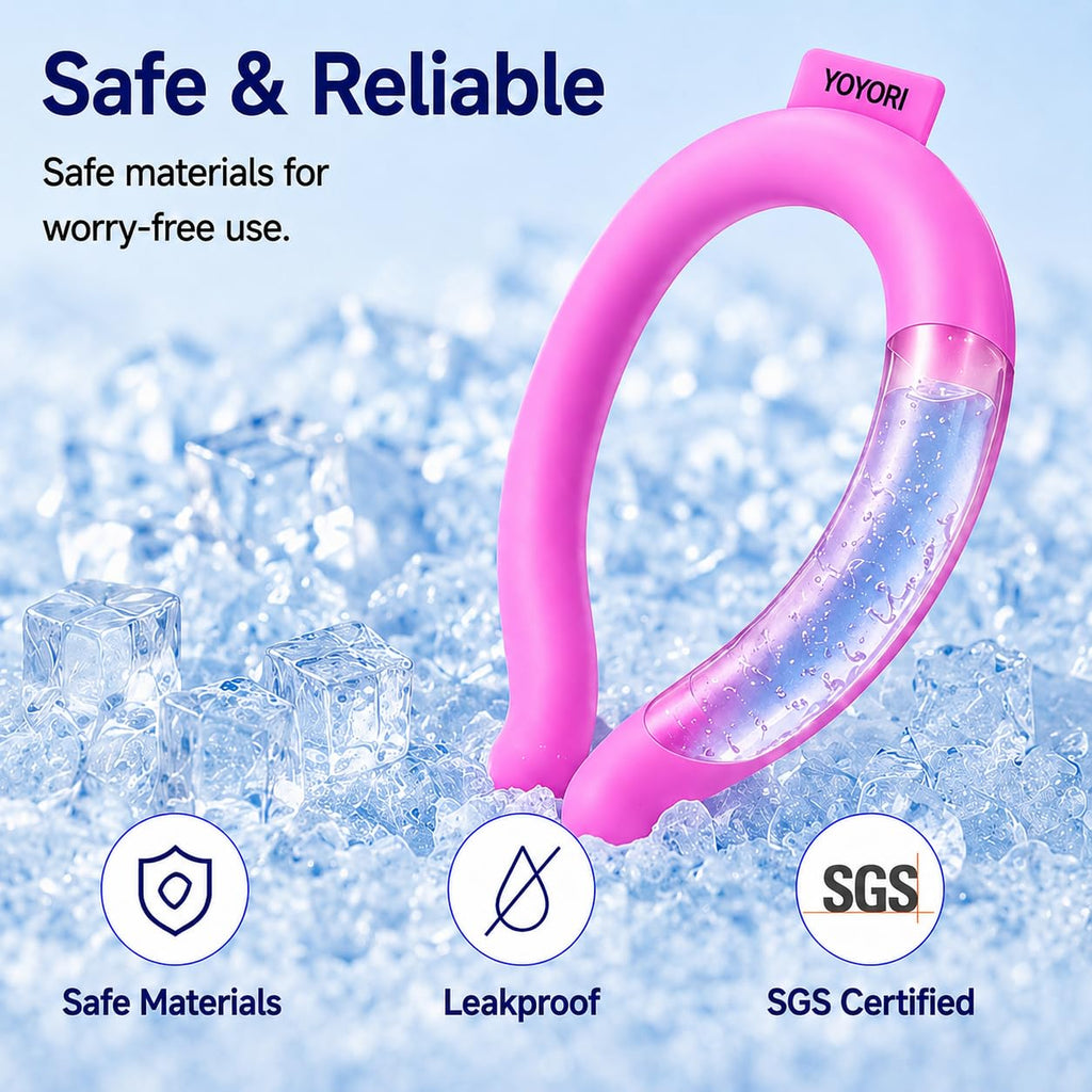 Cooling Neck Wrap with Insulated Bag, Reusable Ice Neck Ring & Body Cooler for Summer Heat, Wearable Cooling Tube Maintains 18°C/64°F for Outdoor, Sports, Travel (Rose*2)