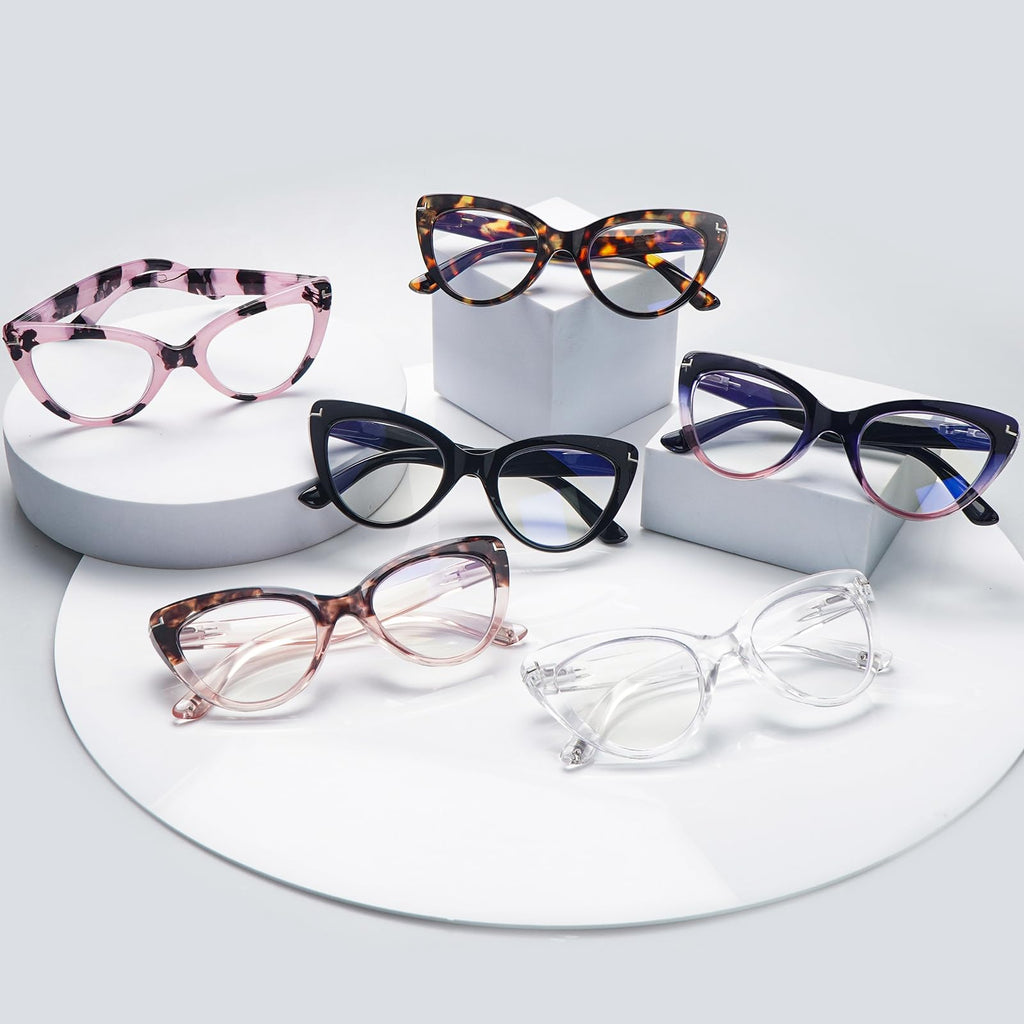 BONCAMOR 6 Pack Fashion Cat Eye Reading Glasses for Women Blue Light Blocking Oversized Spring Hinges Computer Readers (6 Mix, 2.5, Diopters)