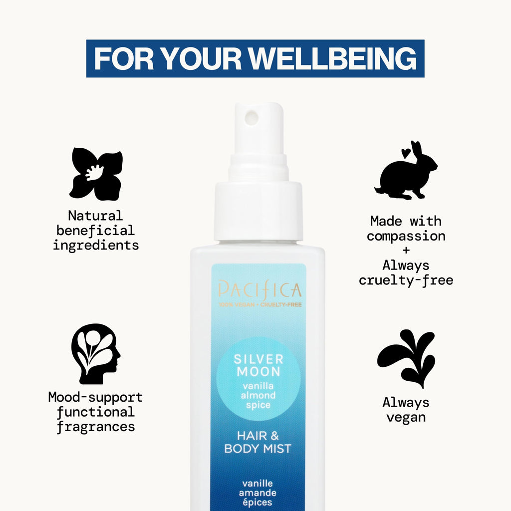 Pacifica Hair Perfume & Body Fragrance Spray Mist - Silver Moon with Vanilla, Almond & Spice ��� Alcohol-Free, Vegan & Cruelty-Free, 6.5 oz