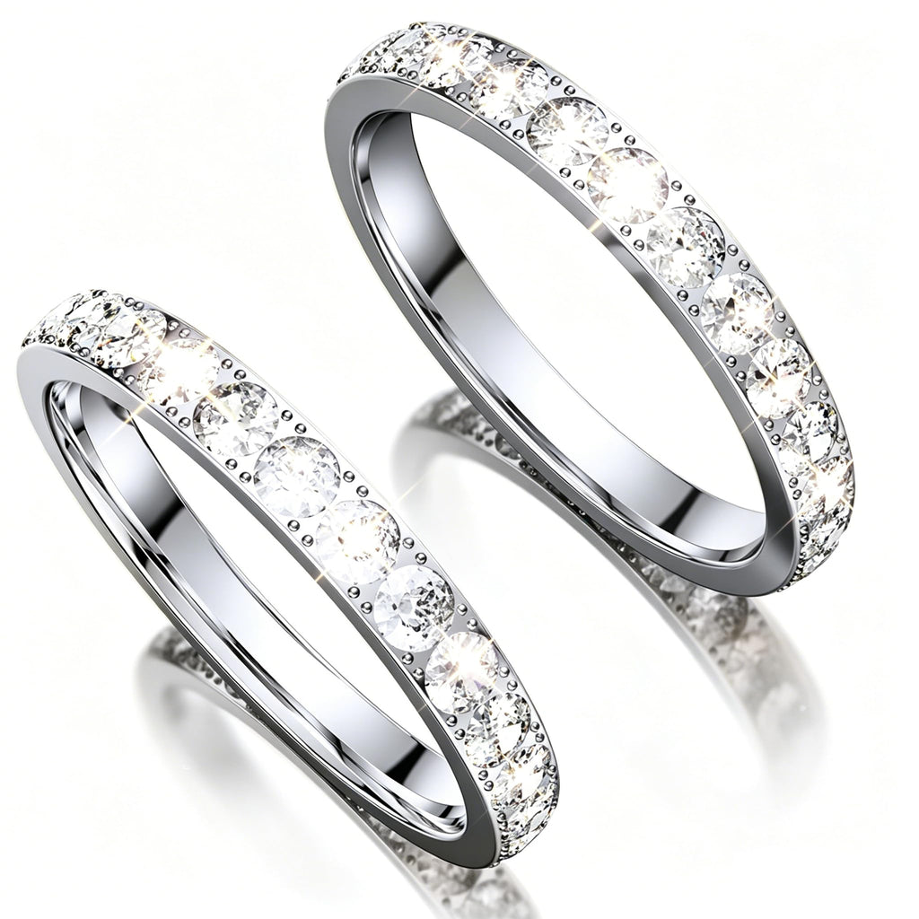 Tensea 2-Pack 14K Gold Plated Stackable Bands Compatible for Oura Ring Gen 5/4/3, Wedding Cubic Zirconia Simulated Diamond Ring Stack, Smart Ring Stacking Rings for Women, Size 6 7 8 9 10, Silver