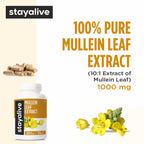 STAY ALIVE Mullein Leaf Extract 1000mg, 10:1 Extra Strength, 120 Vegan Mullein Capsules, All Natural, 100% Pure Leaves Powder, 2 Month Supply, Non-GMO and Gluten-Free Supplement