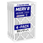 Filter King 33x17x1 Air Filter (MERV 8) (4-Pack) Dust & Allergy Control AC Furnace Filters, MADE IN USA, HVAC, Pleated, Electrostatic (Actual Size: 33 x 17 x .75)