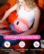 ng Pad, Portable Cordless Menstrual Heating Pad with 6 Heat Levels and 6 Massage Modes,