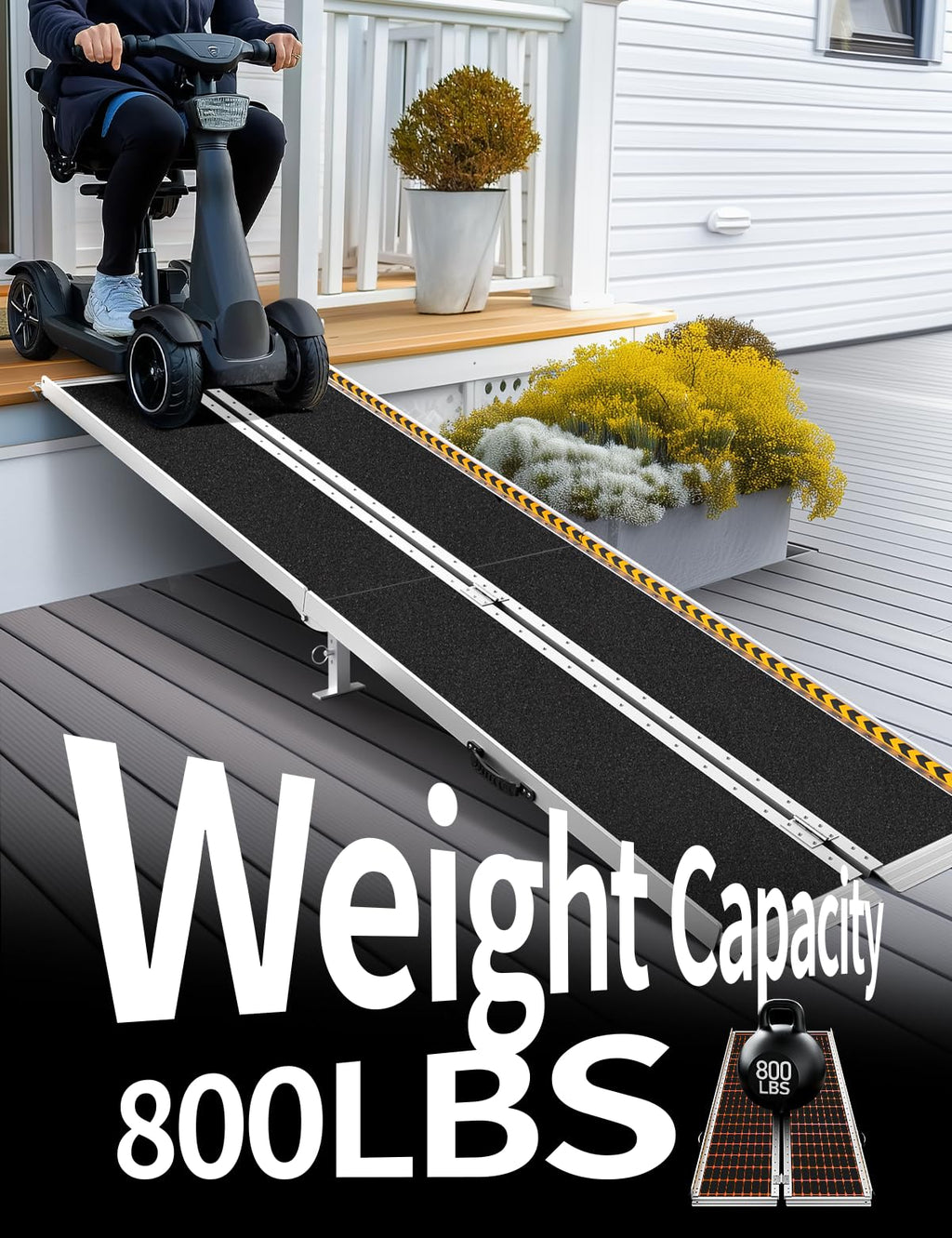 FACHNUO 8 Feet Portable Wheelchair Ramp, Non-Skid Aluminum Handicap Ramps with Handle, Folding Threshold Wheel Chair Ramp for Home Steps, Stairs, Entry, Threshold, Doorways, Scooter, 800LBS Capacity