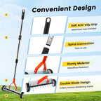 Thatch Rake with Wheels, 37-65.35'' Adjustable Dethatching Roller Rake Adjustable 0-12° Angle Stainless Steel Blades Heavy Duty Manual Dethatcher , Lawn Thatcher Rakes for Moss, Grass, Leaves, Debris