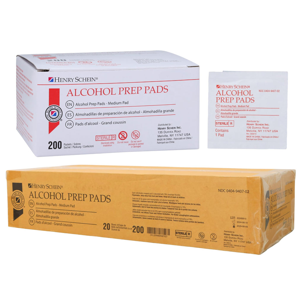 Henry Schein Alcohol Prep Pads, Medium, 2-ply, Sterile, 1 Case of 4000 (20 Boxes of 200)