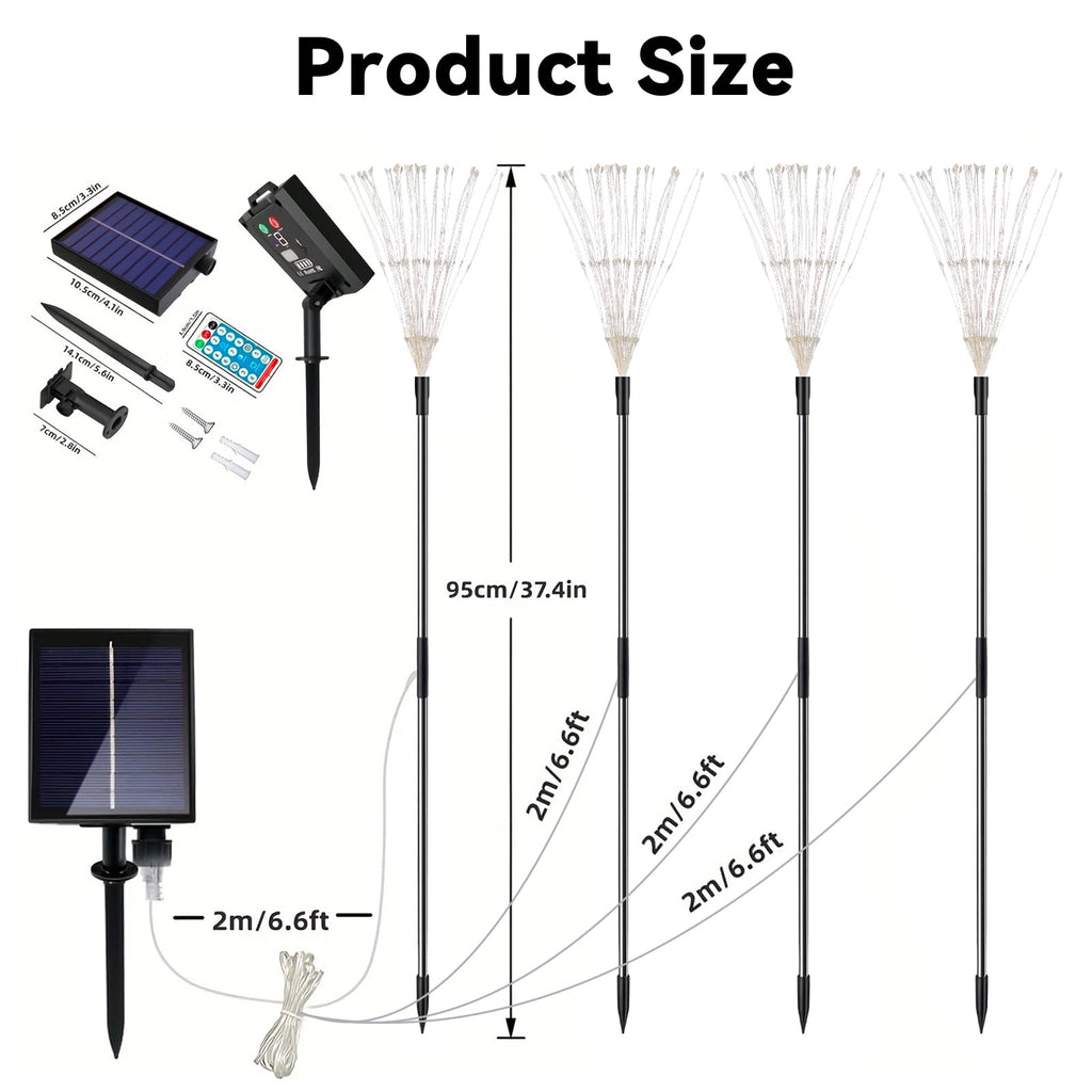 Slyuexu Solar Garden Lights Outdoor Waterproof, 4 Pack Total 480 LED Solar Firework Lights Decorative with 8 Lighting Modes Outside for Yard Pathway Flowerbed Decor, Green