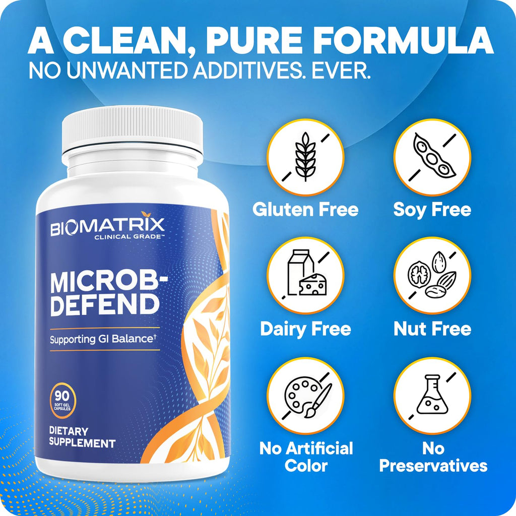 BioMatrix Biofilm Disruptor, GI Repair Digestive Supplement for Men and Women, Oil of Thyme, Oregano & Clove, Gut Microbiome & Intestinal Health Support | Microb-Defend (90 Softgels)