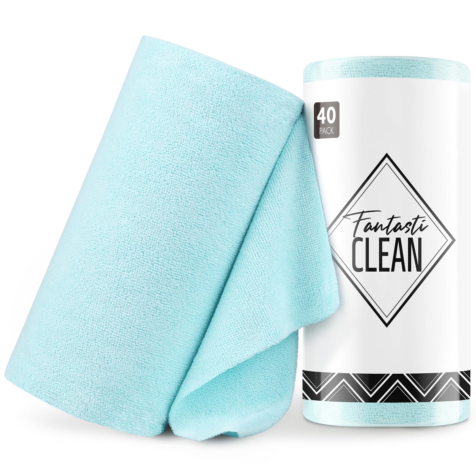 Fantasticlean Microfiber Cleaning Cloth Roll -40 Pack, Tear Away Microfiber Towels, 12" x 12", Reusable, Washable, Scratch Free, Ultra Absorbent Dishcloth for All-Around Cleaning Supplies (Blue)