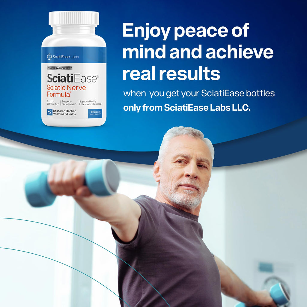 SciatiEase Sciatic Nerve Health Support Supplement - Nerve Support Formula with AlphaPalm, Pea, Vitamin B Complex, Alpha Lipoic Acid 300mg - 3 Bottles