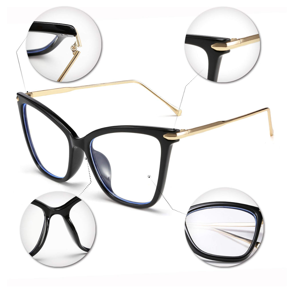 FEISEDY Oversized Cat Eye Glasses Frame Blue Light Blocking Eyewear for Women B2589